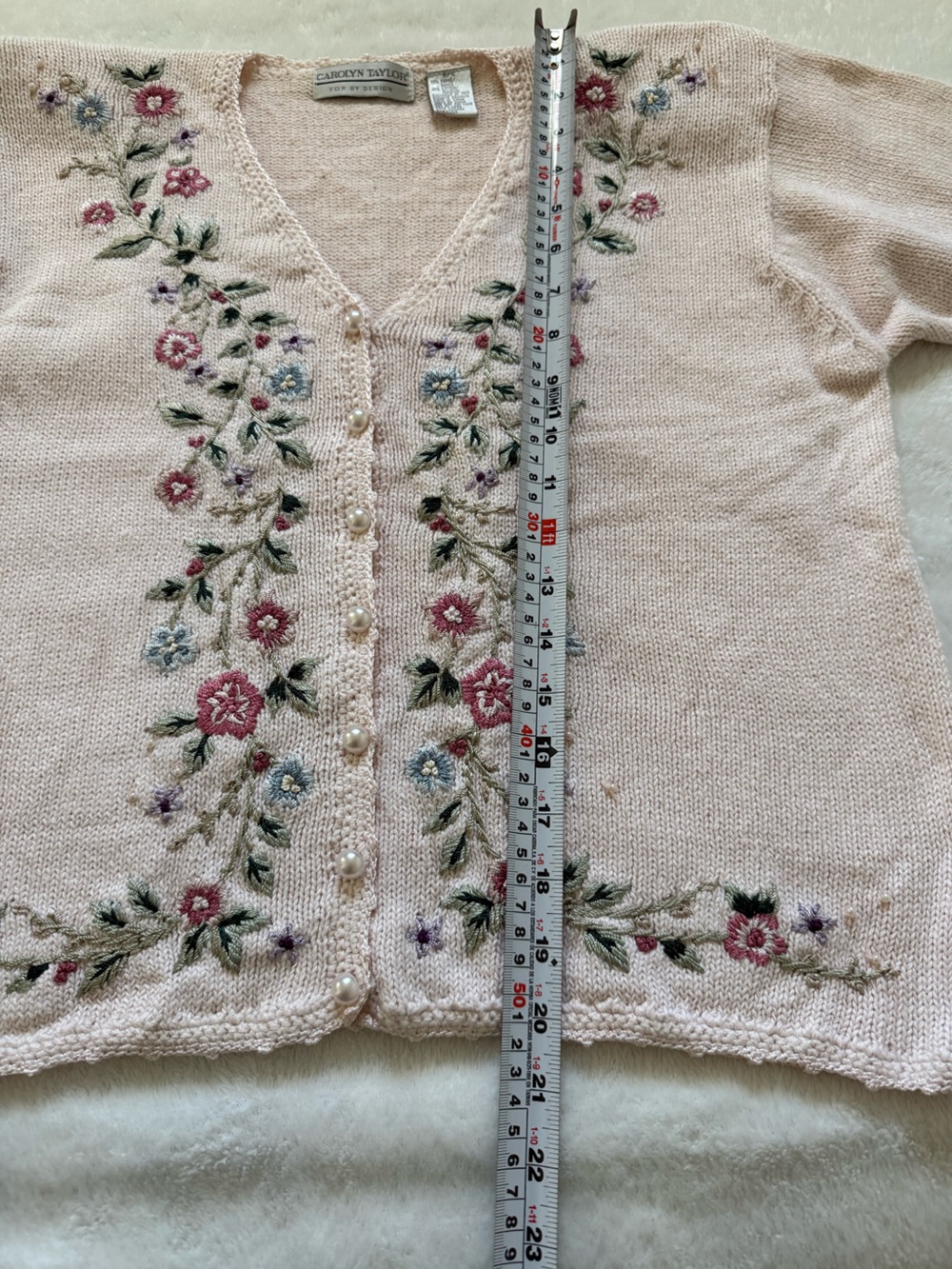 Carolyn Taylor Cottagecore Floral Embroidered Pearl Button Cardigan Sweater M - Picture 7 of 9